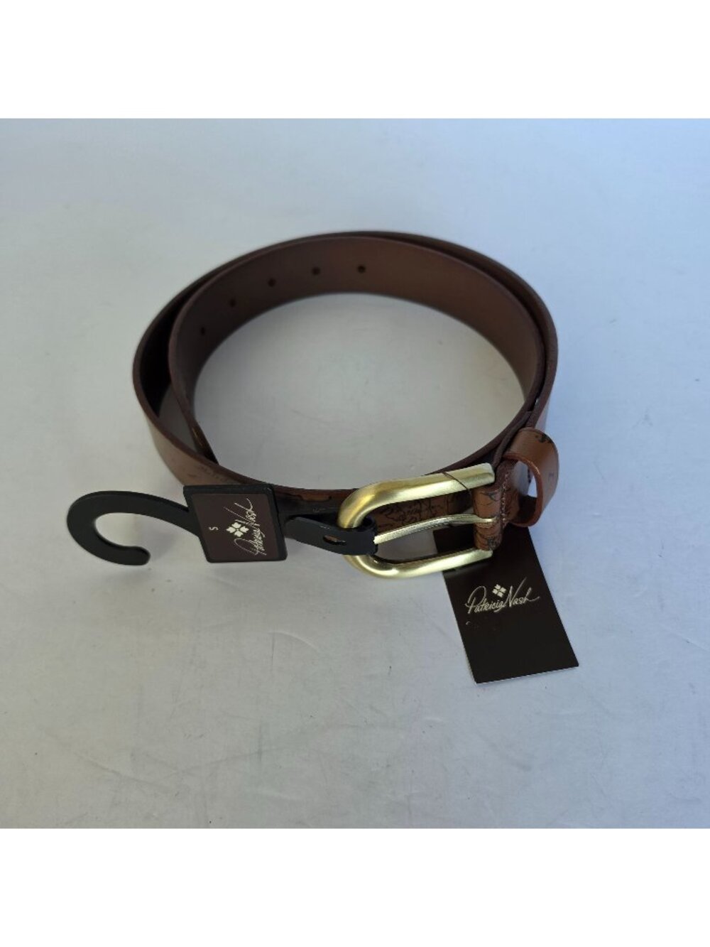 Patricia Nash Vietri Riot Rust Leather Map Print Belt Small NWT